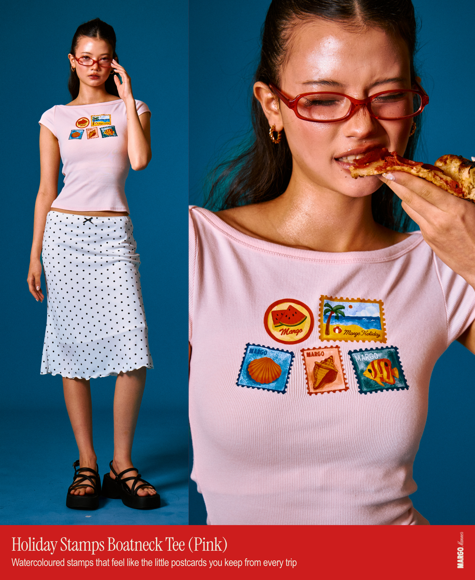 Holiday Stamps Boatneck Tee - Pink