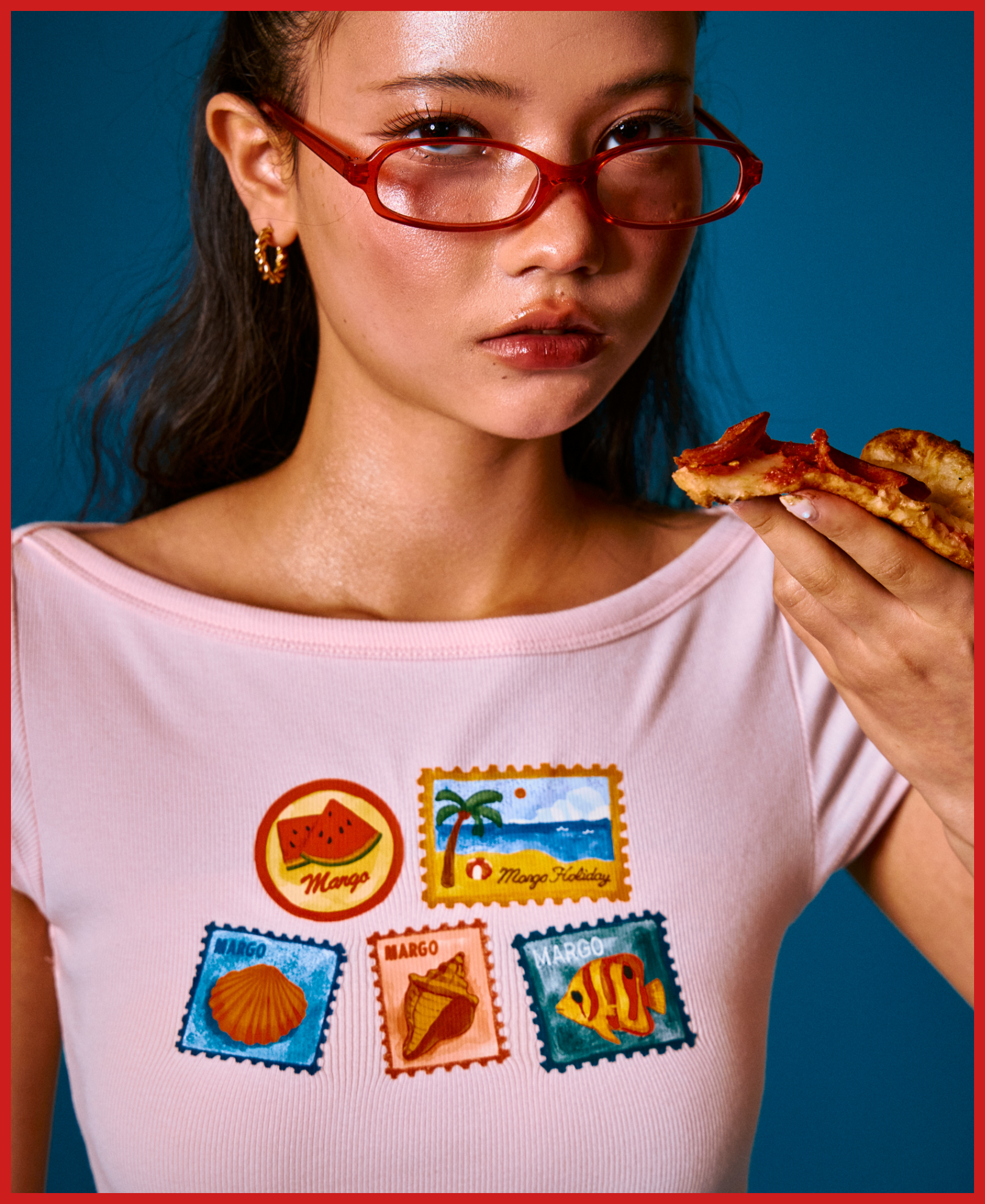 Holiday Stamps Boatneck Tee - Pink