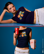[ETA: END AUG] Holiday Stamps Boatneck Tee in Navy (Backorder)