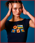 [ETA: END AUG] Holiday Stamps Boatneck Tee in Navy (Backorder)