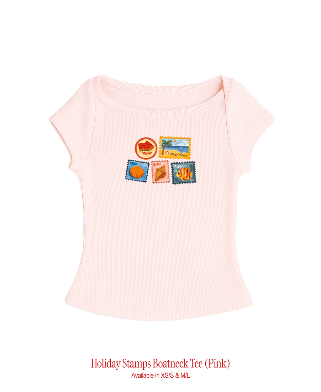 Holiday Stamps Boatneck Tee - Pink