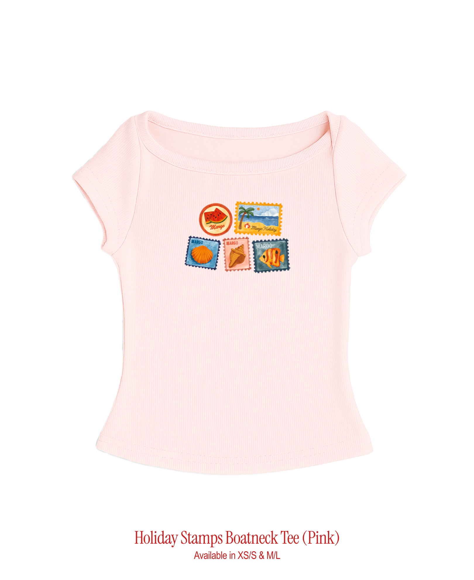 Holiday Stamps Boatneck Tee - Pink