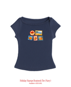 [ETA: END AUG] Holiday Stamps Boatneck Tee in Navy (Backorder)