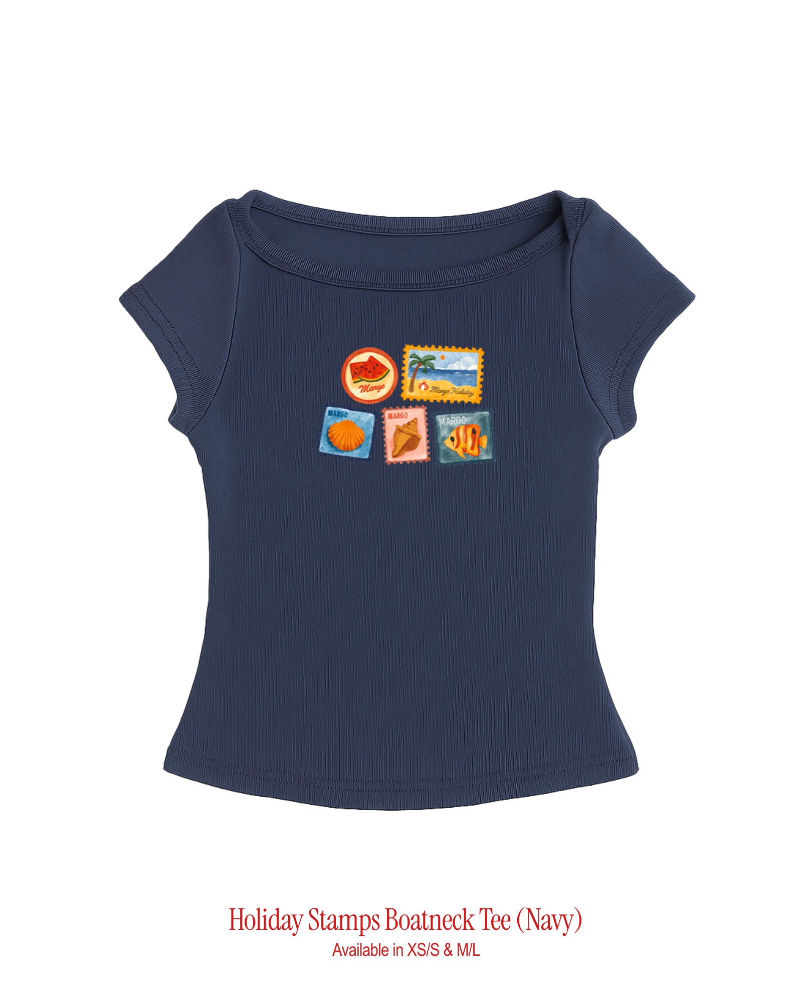 [Backorder] Holiday Stamps Boatneck Tee - Navy