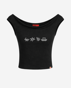 [ETA: END AUG] Fauna Open-Back Cap Sleeve Top in Black (Backorder)
