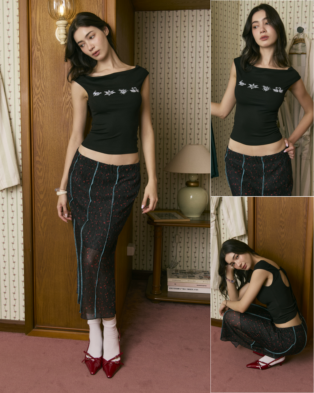 Fauna Open-Back Cap Sleeve Top (Black)