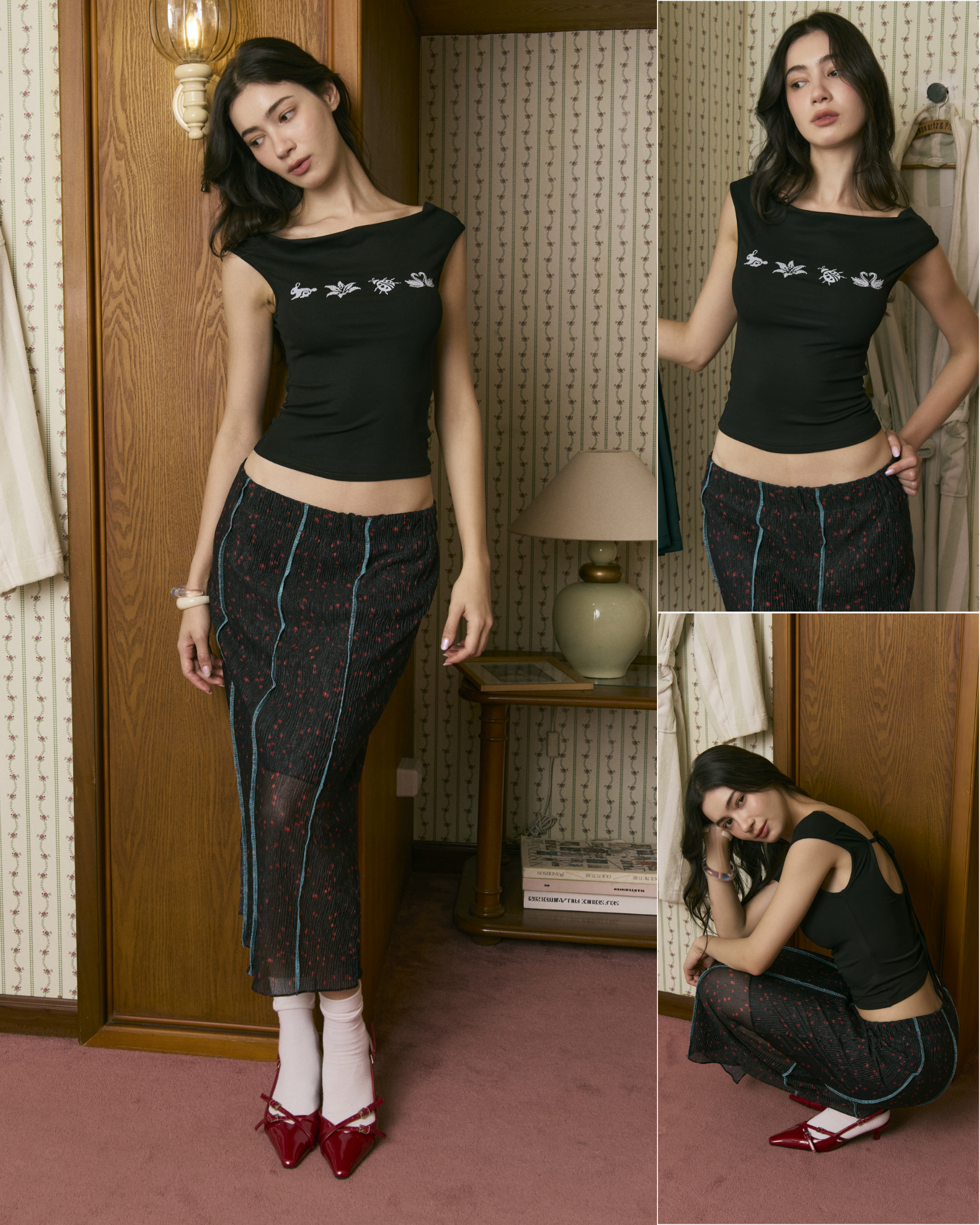 Fauna Open-Back Cap Sleeve Top (Black)