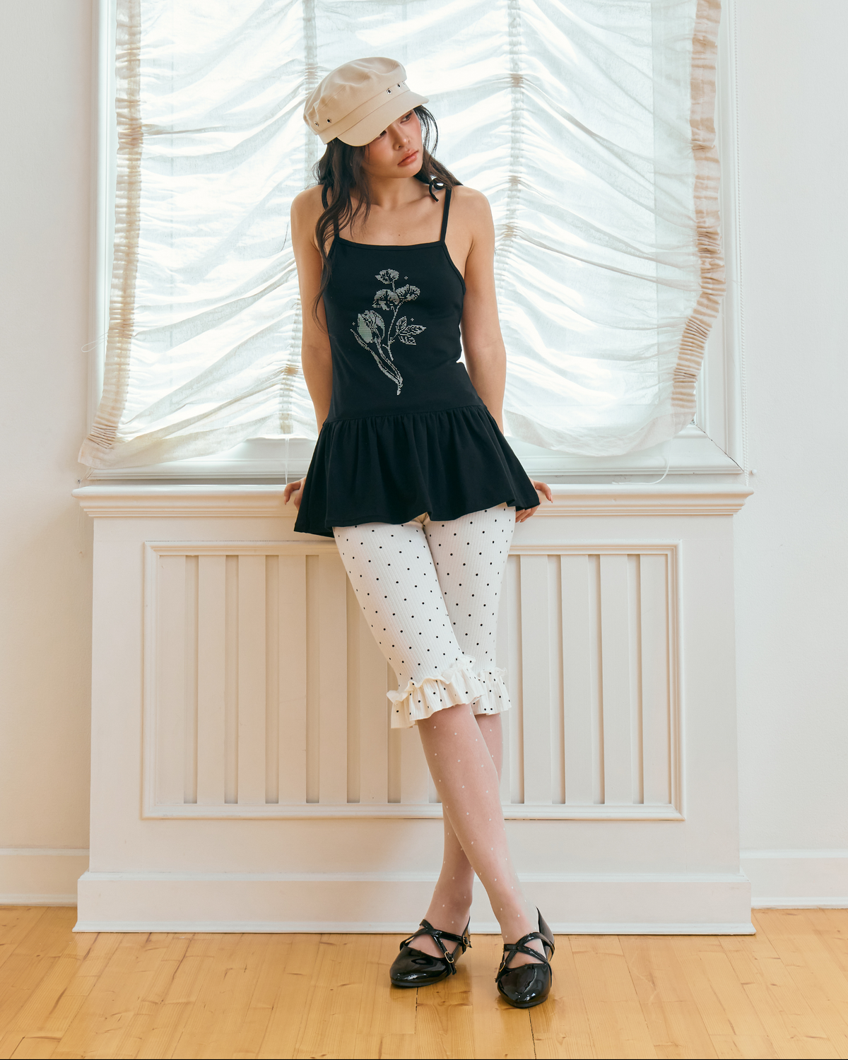 Elara Self-Tie Peplum Tank (Black)