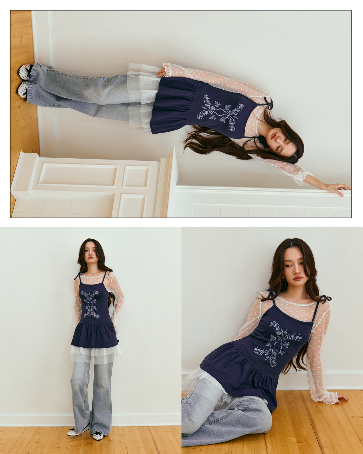 Odette Self-Tie Peplum Tank (Navy)