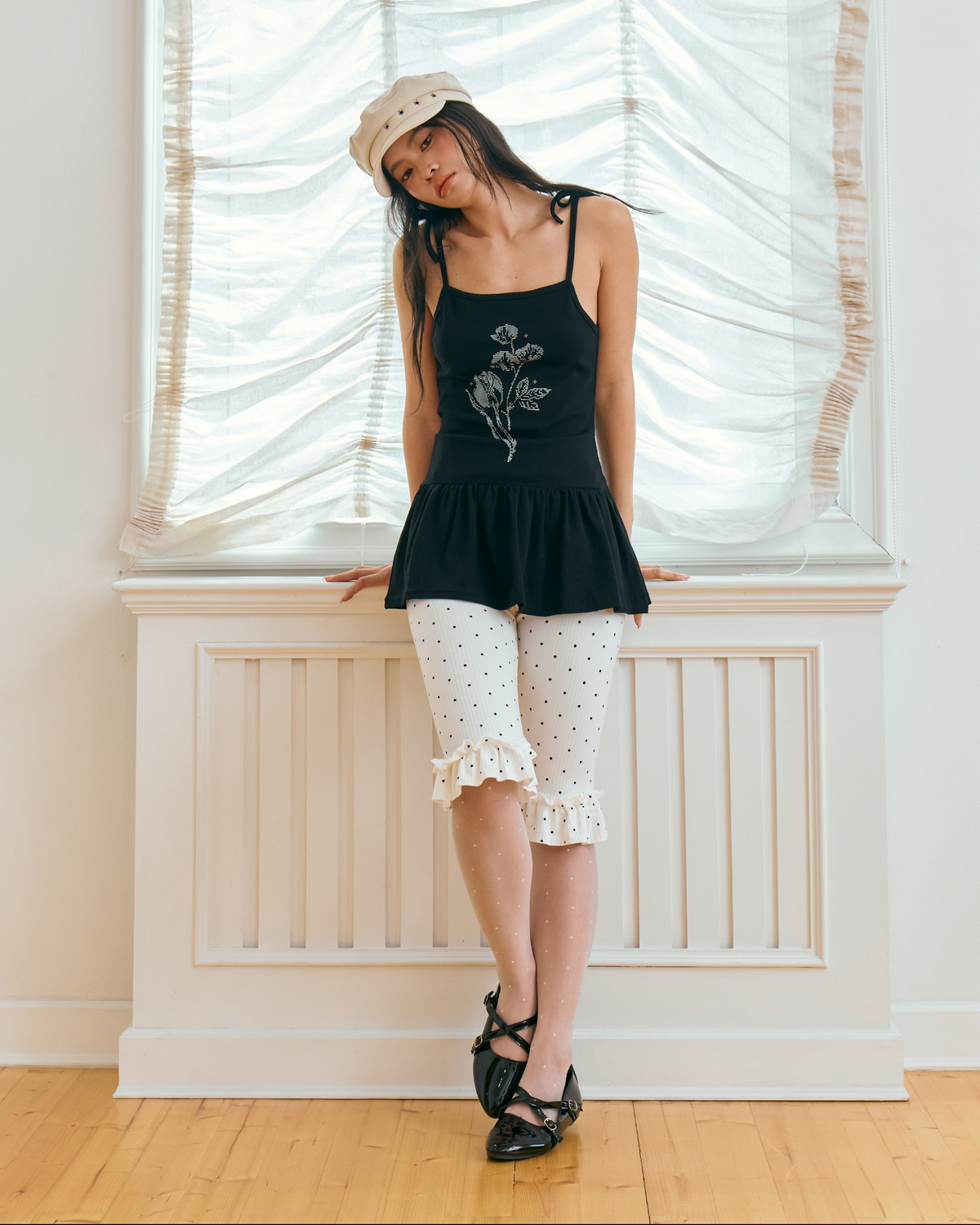 Elara Self-Tie Peplum Tank (Black)