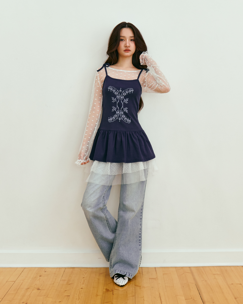 Odette Self-Tie Peplum Tank (Navy)