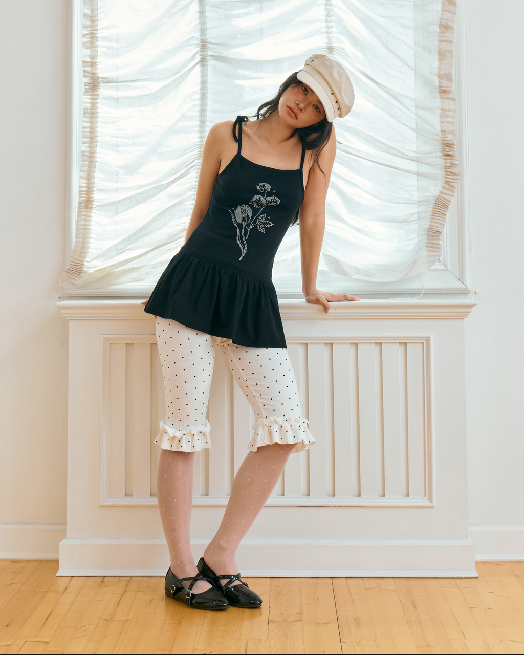 Elara Self-Tie Peplum Tank (Black)