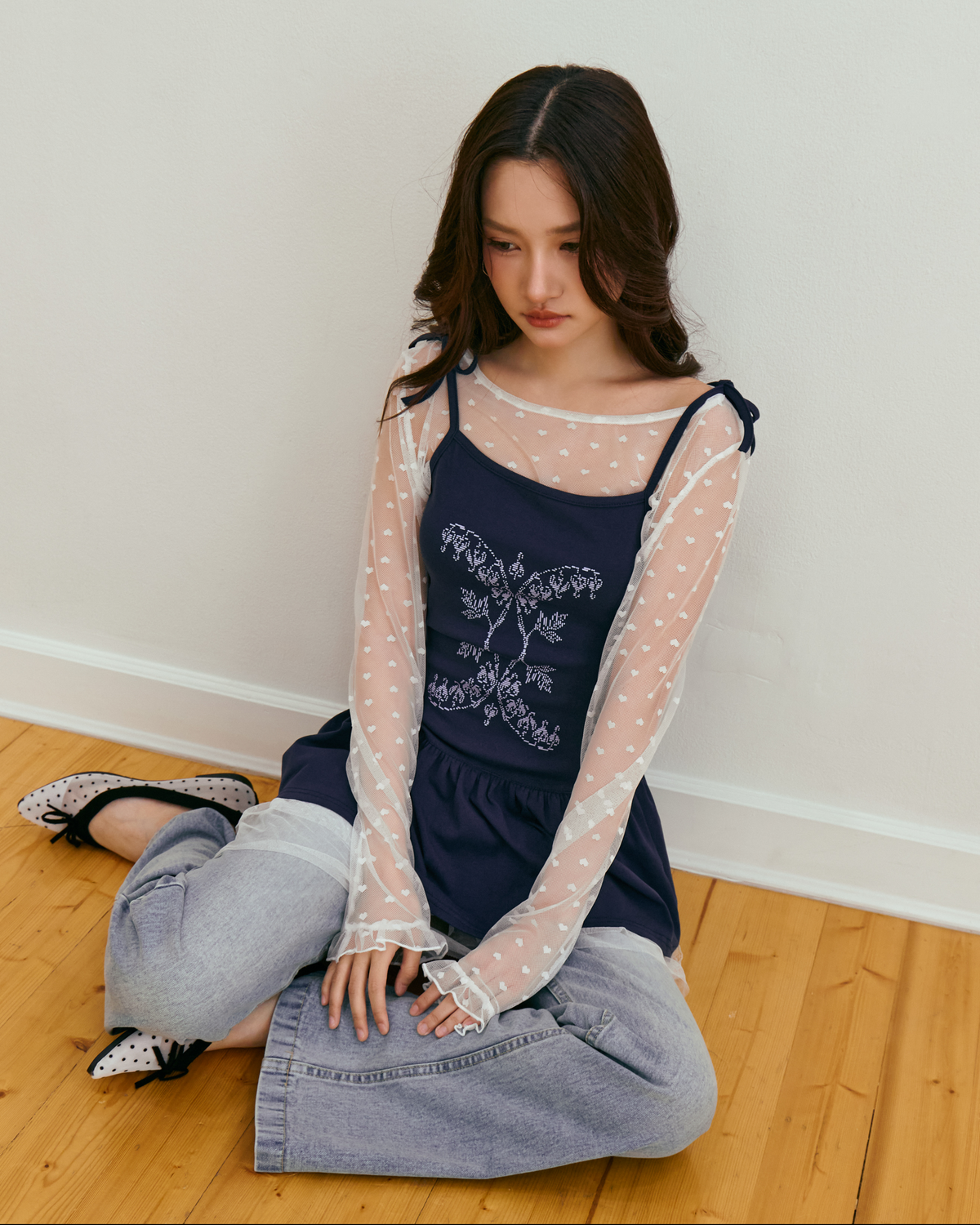 Odette Self-Tie Peplum Tank (Navy)