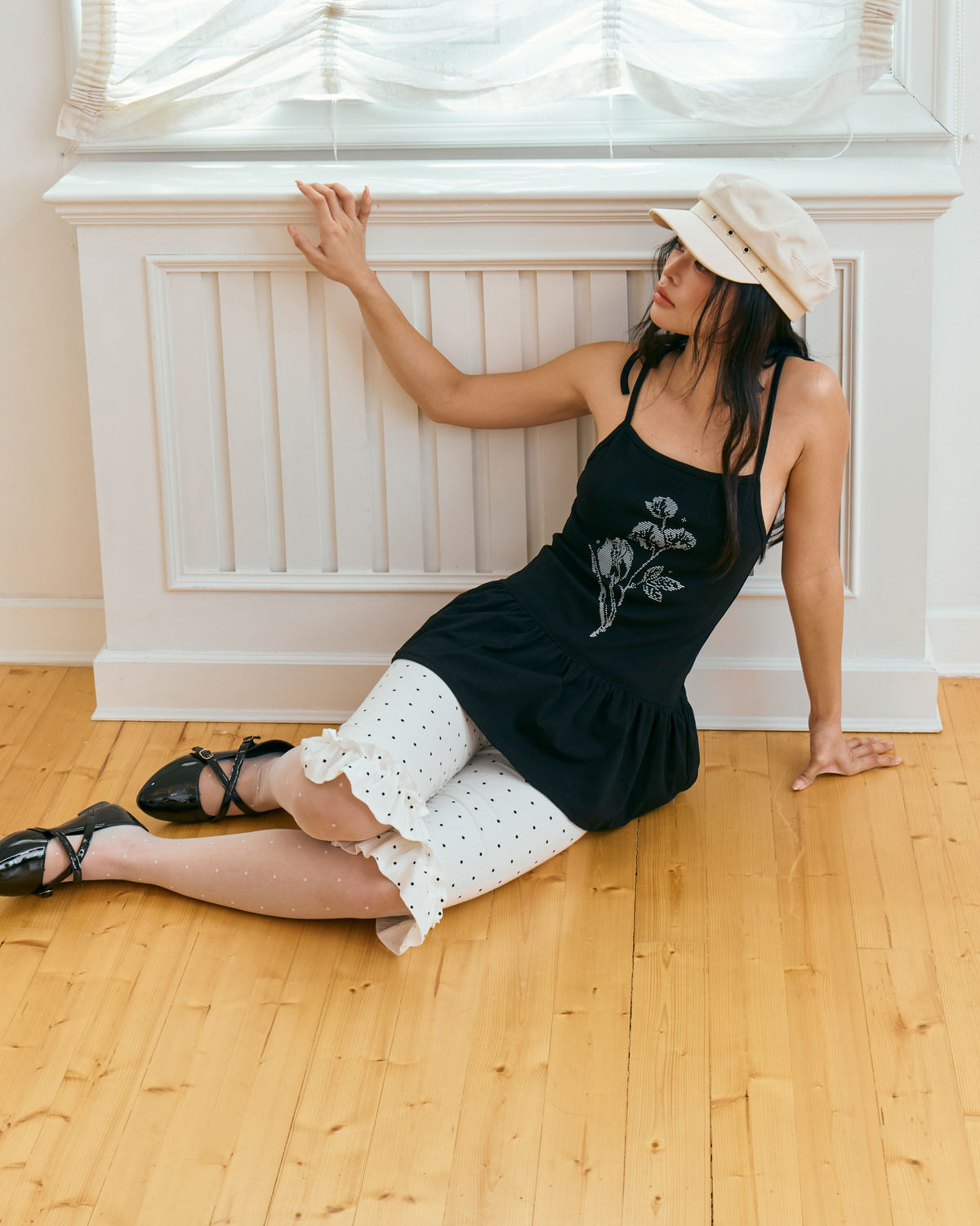 Elara Self-Tie Peplum Tank (Black)