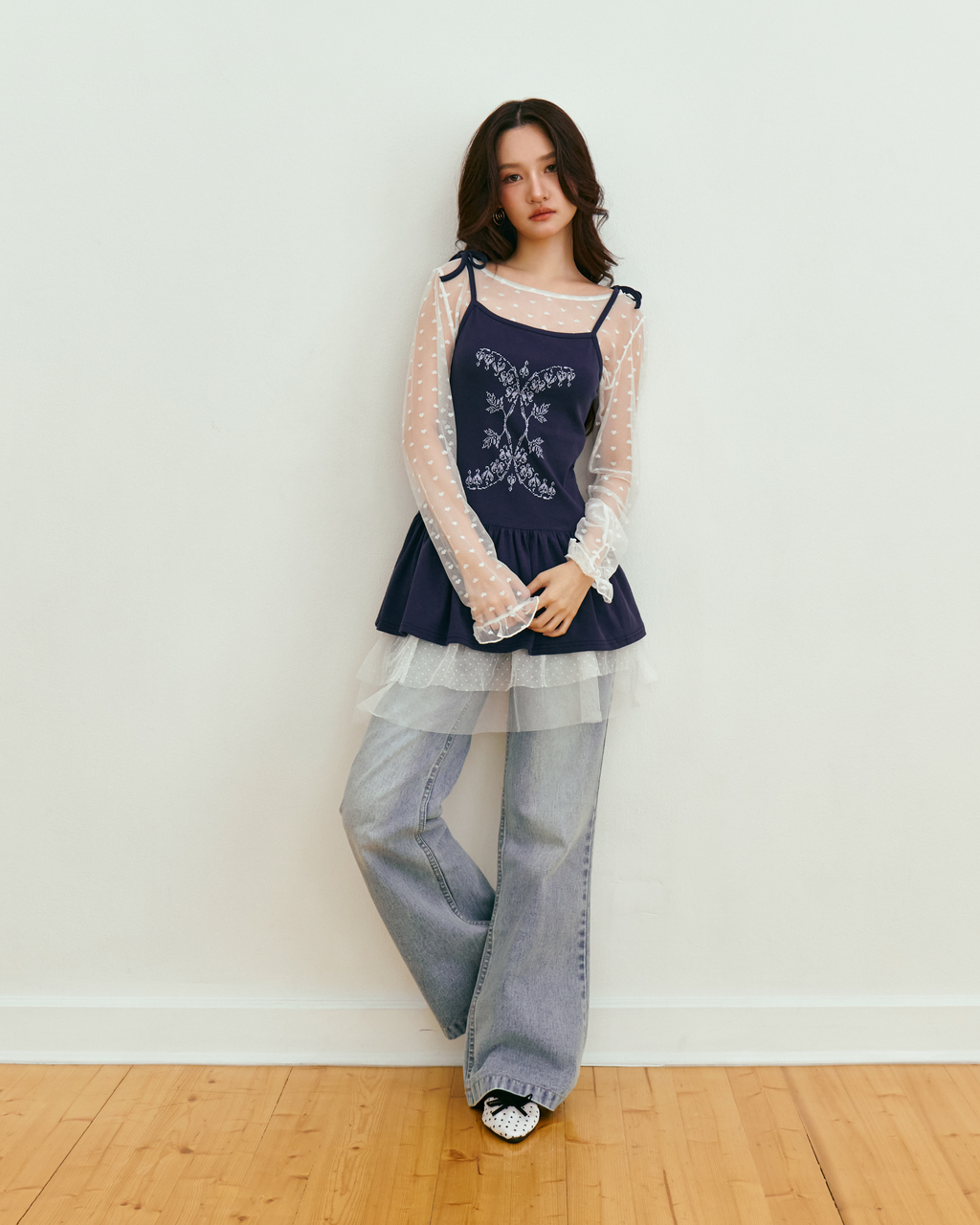 Odette Self-Tie Peplum Tank (Navy)