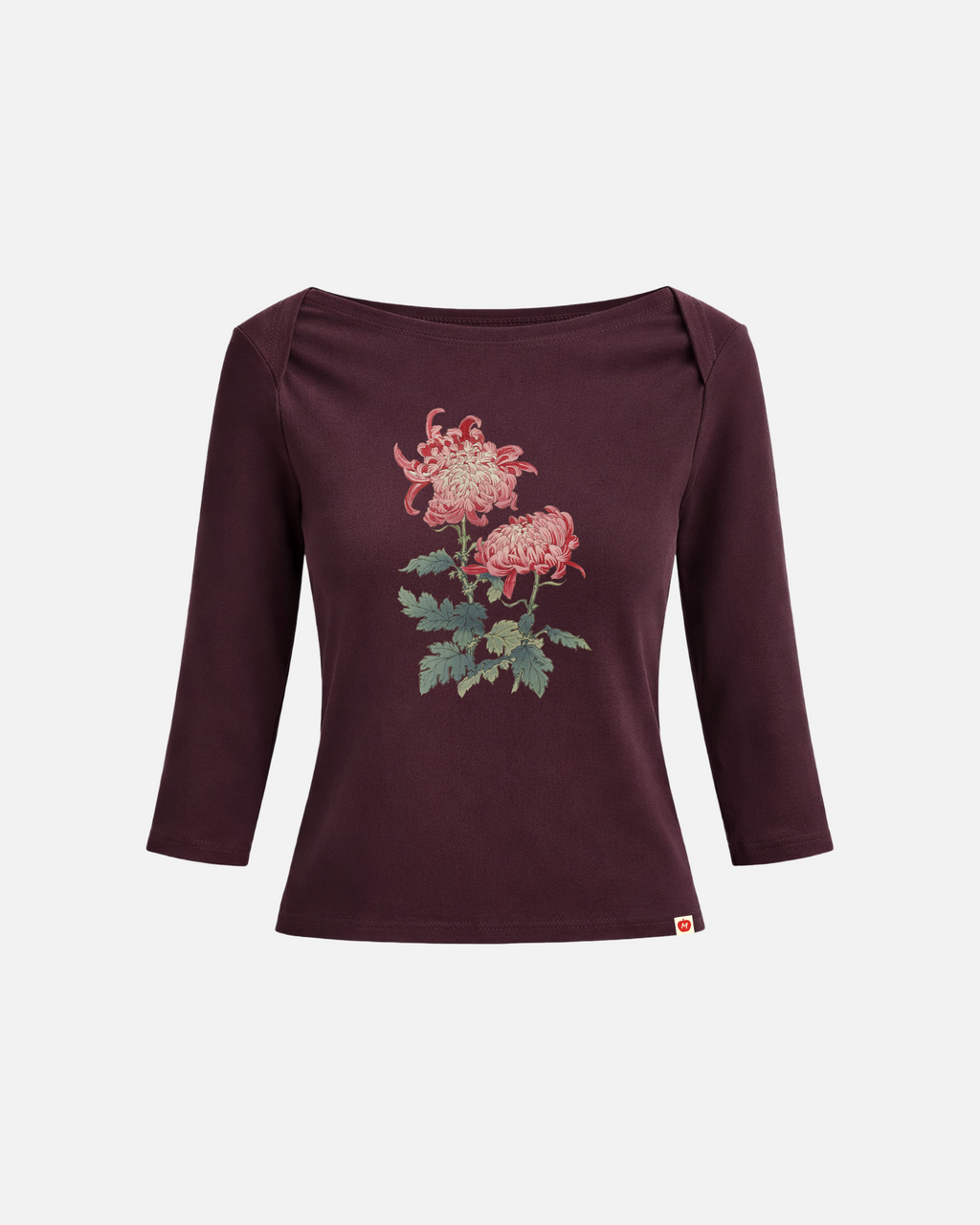 [Backorder] Chrysanthemum Quarter Sleeve Boatneck Top (Plum)