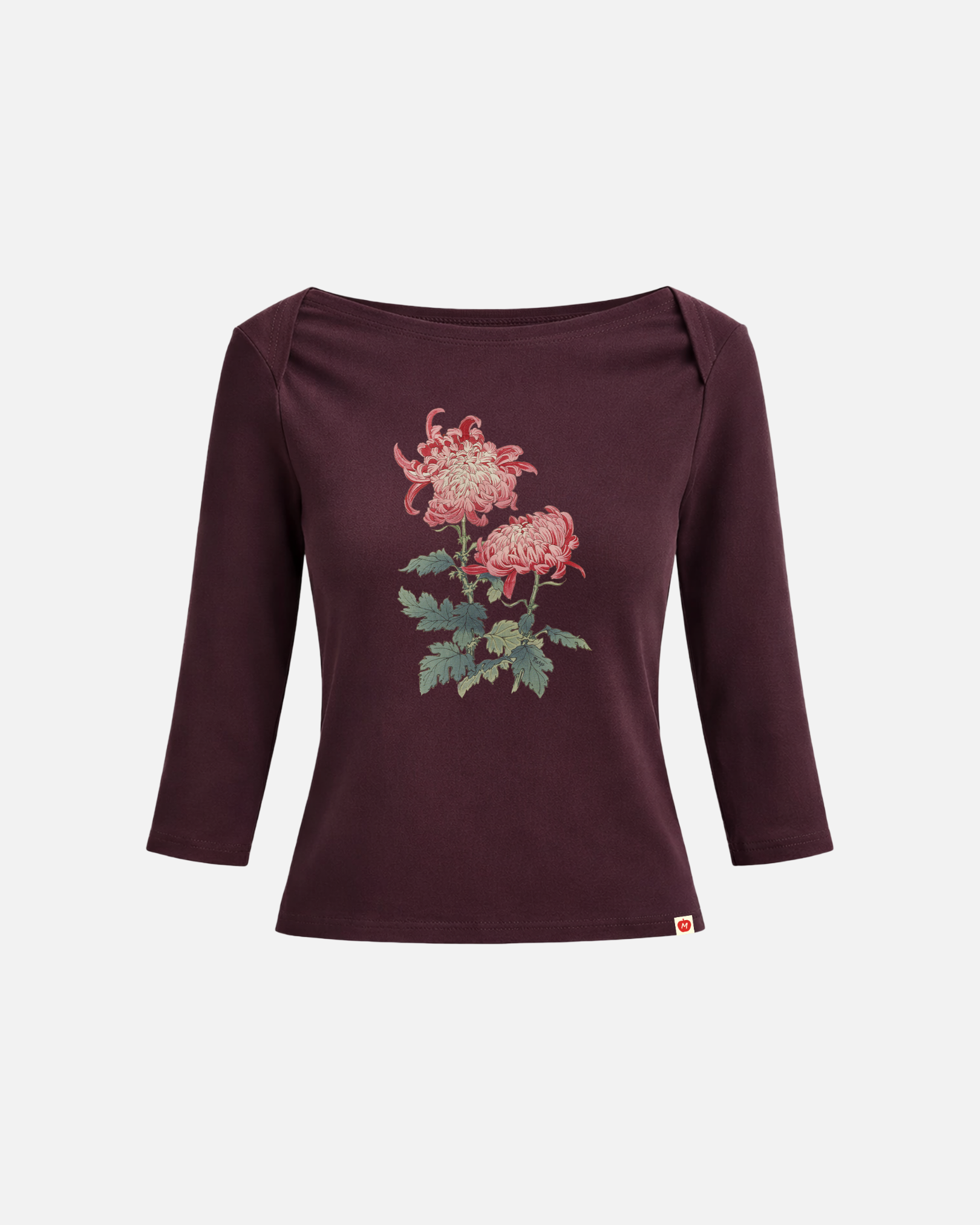Chrysanthemum Quarter Sleeve Boatneck Top (Plum)