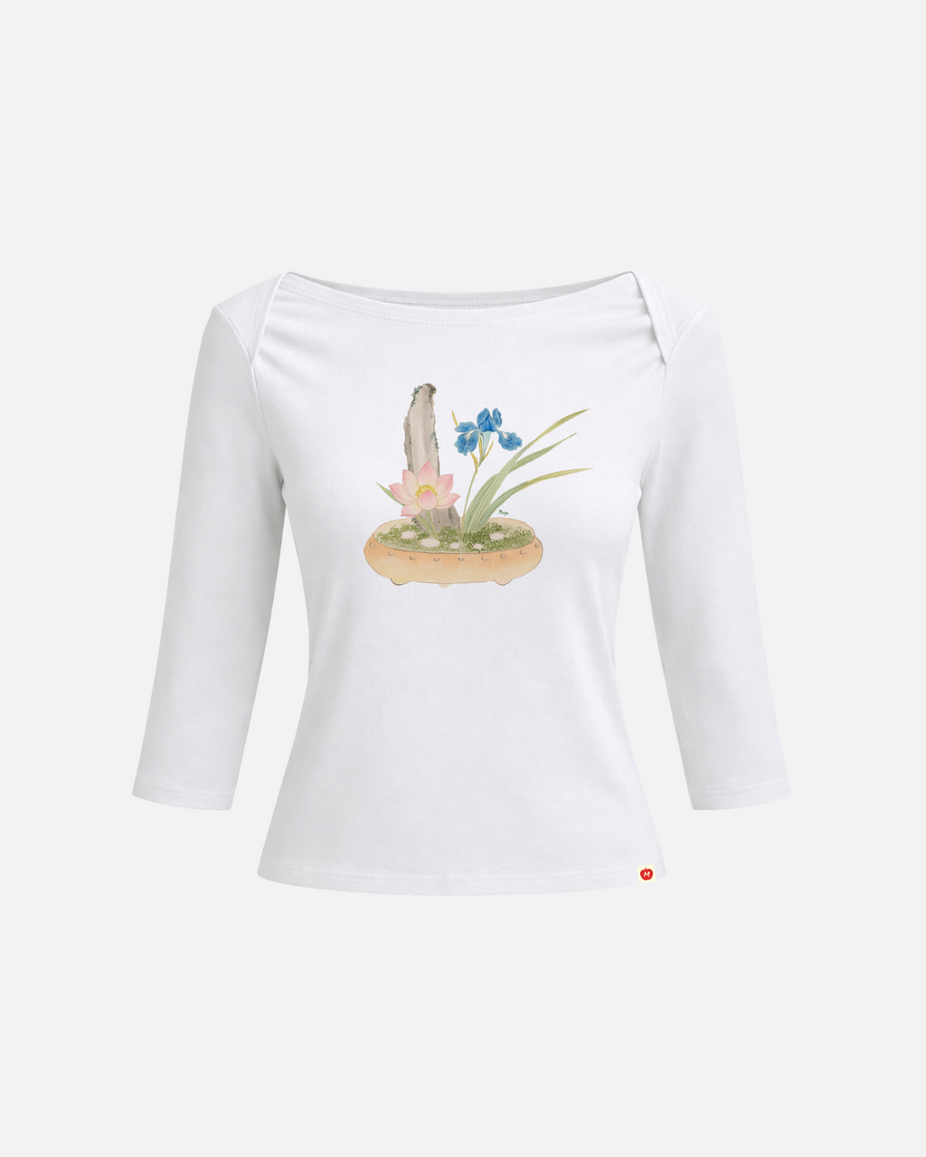Bonsai Lily Quarter Sleeve Boatneck Top (White)
