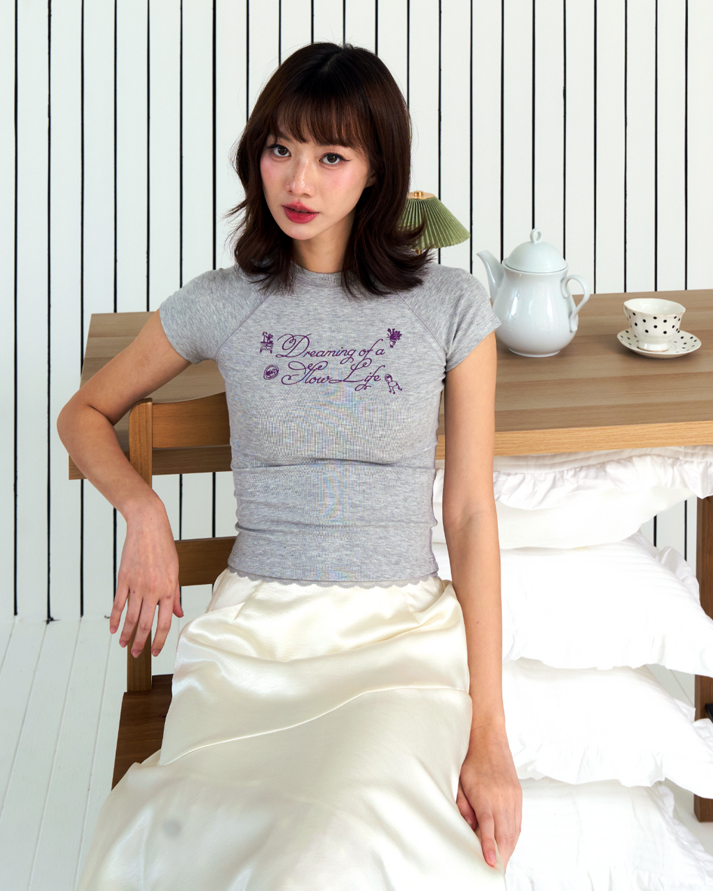 Alix 'Slow Living' Baby Tee (Grey)