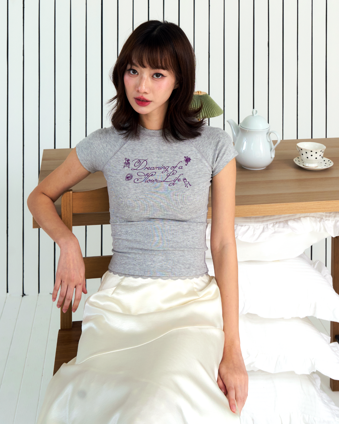Alix 'Slow Living' Baby Tee (Grey)