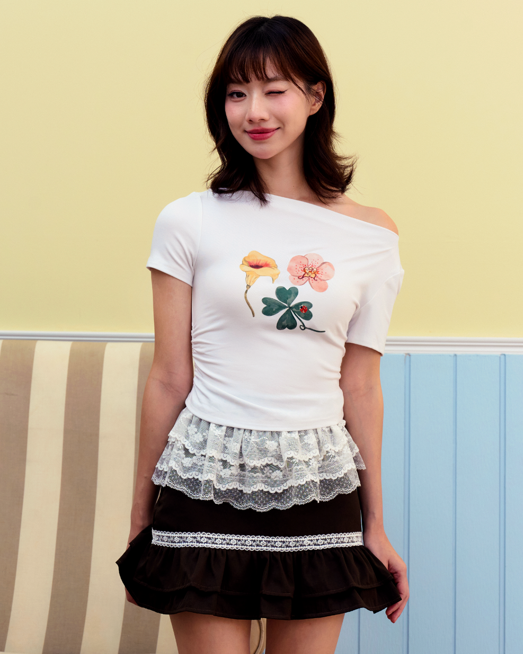 Lucky Girl Off-Shoulder Lounge Tee