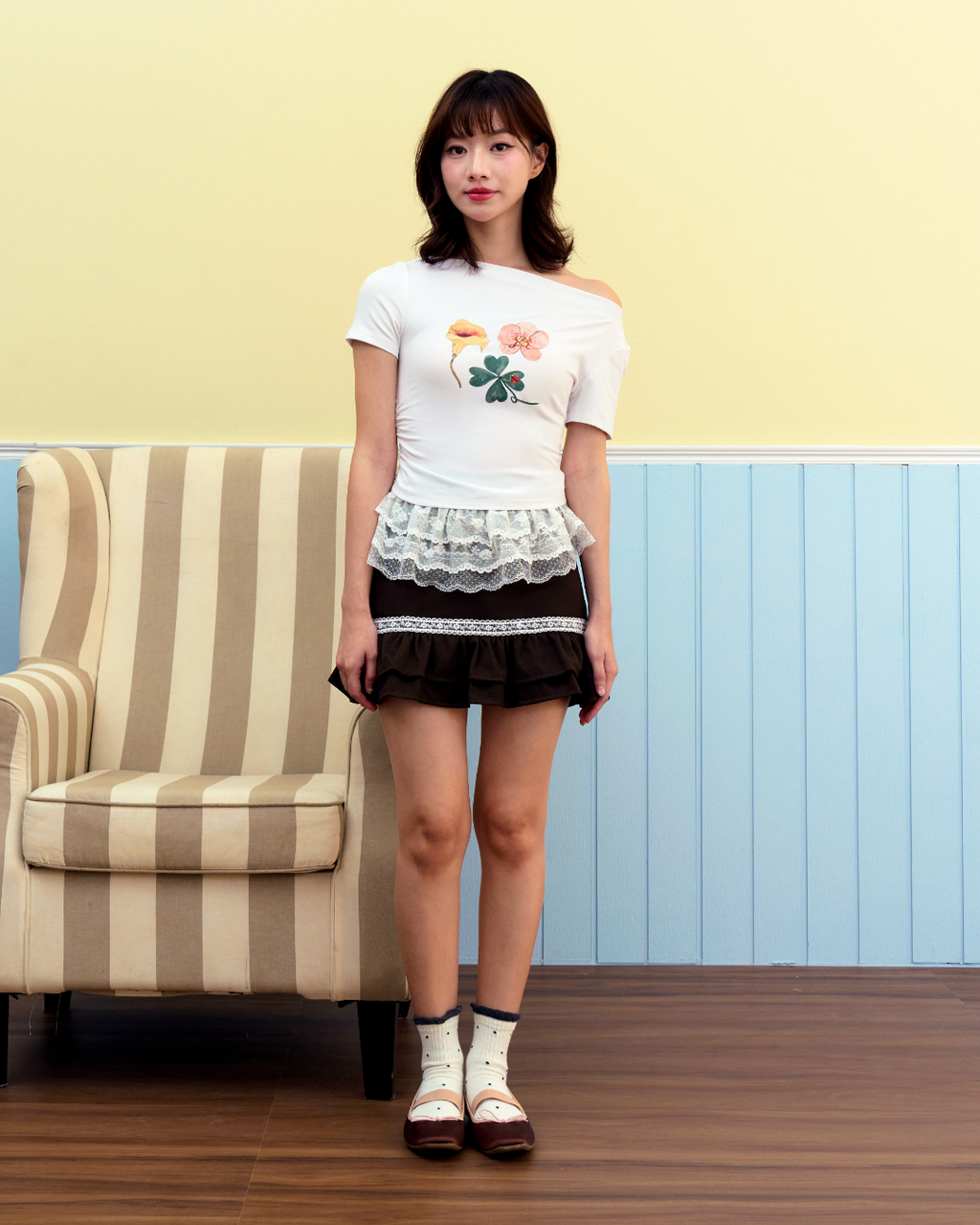 Lucky Girl Off-Shoulder Lounge Tee