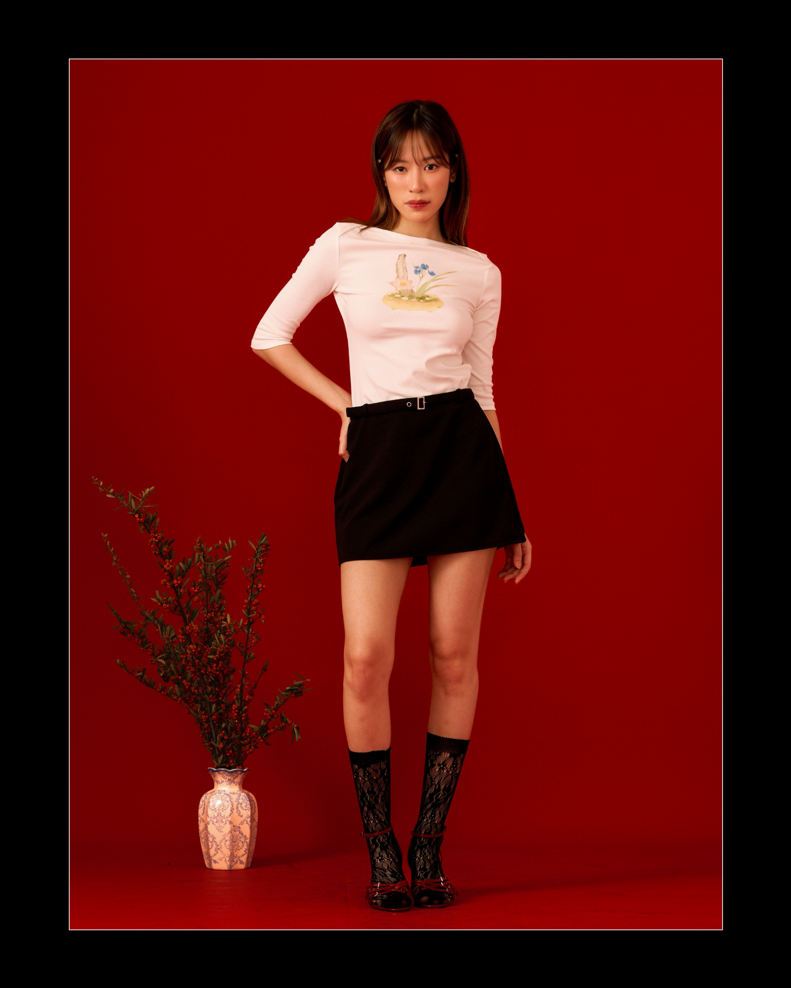 Bonsai Lily Quarter Sleeve Boatneck Top (White)