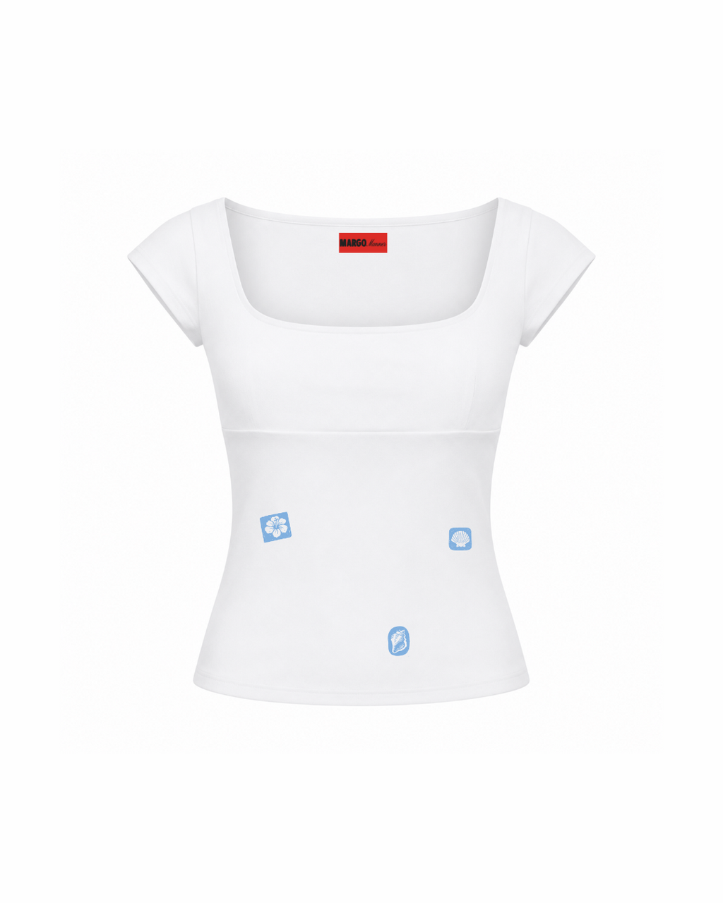 Summer Stamps Cap Sleeve Top (White)
