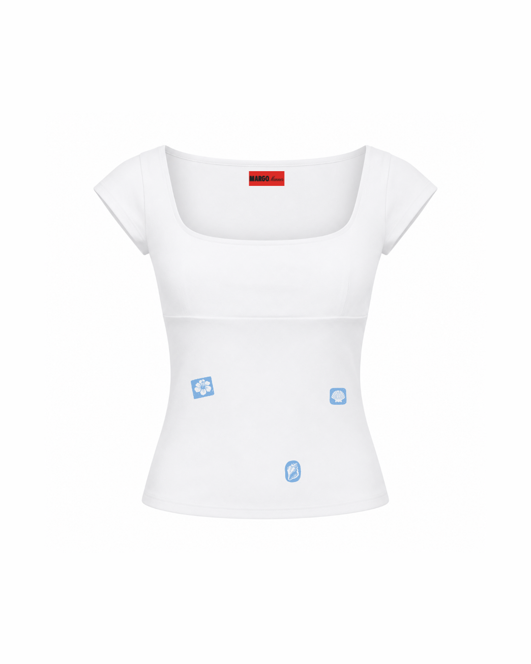 Summer Stamps Cap Sleeve Top (White)