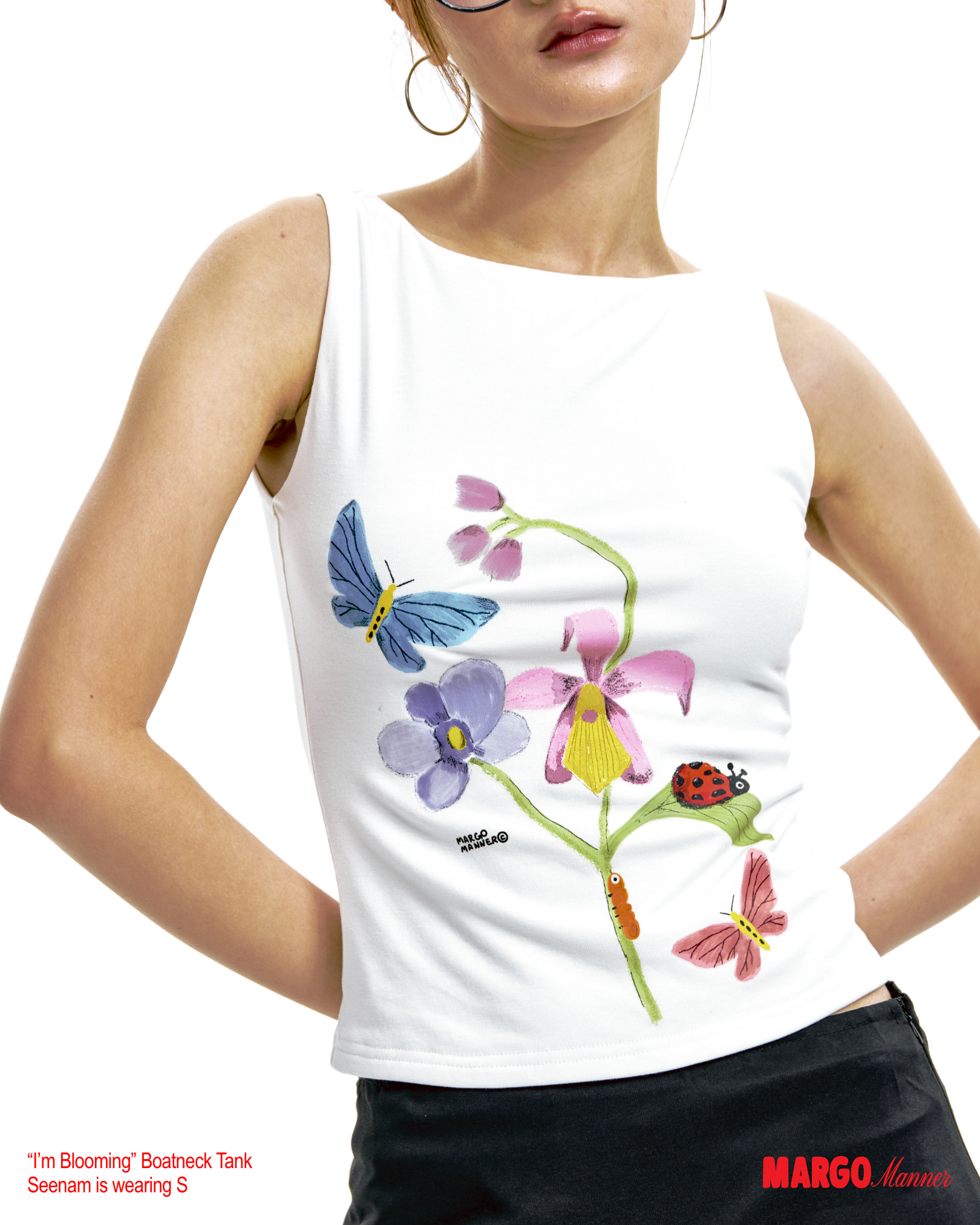 "I'm Blooming" Boatneck Tank (White)