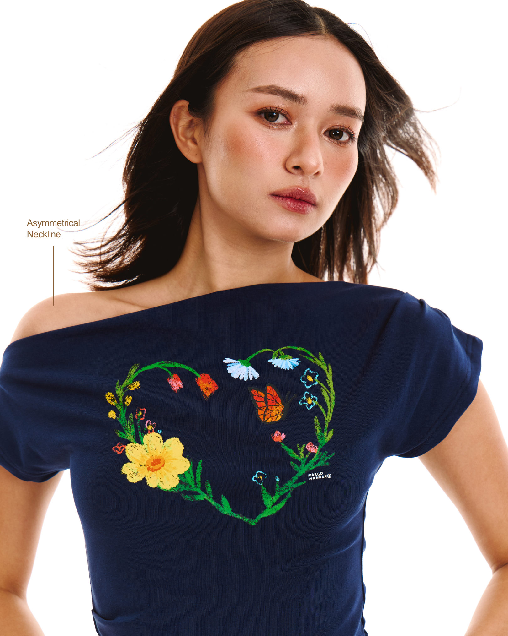 [Backorder] Heart Wreath Asymmetrical Top (Navy)