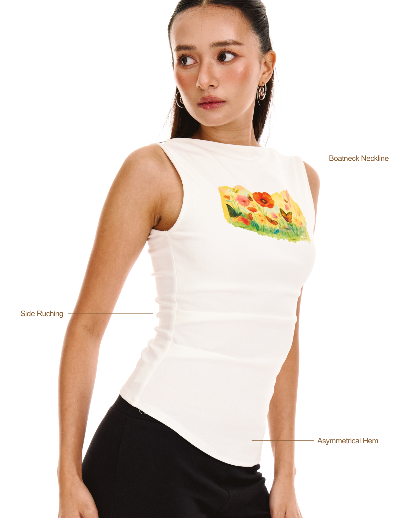 [Backorder] Garden Fairy Ruched Boatneck Tank (White)