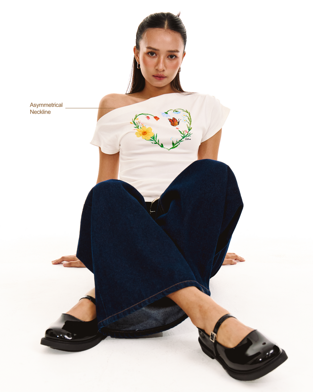 Heart Wreath Asymmetrical Top (White)