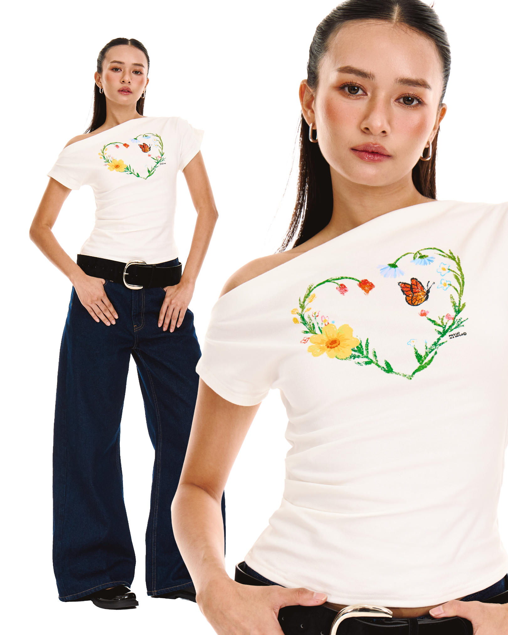 [Backorder] Heart Wreath Asymmetrical Top (White)