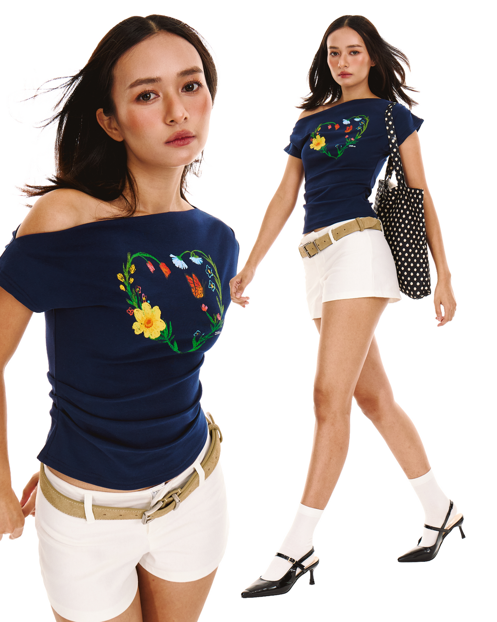 Heart Wreath Asymmetrical Top (Navy)