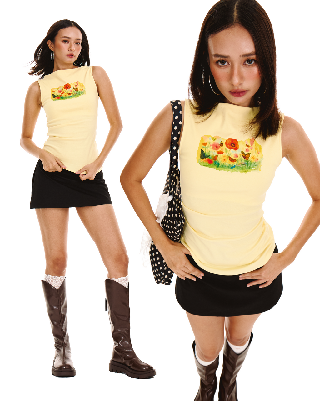 Garden Fairy Ruched Boatneck Tank (Butter)