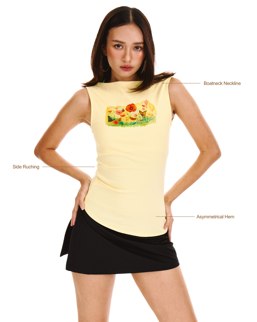 Garden Fairy Ruched Boatneck Tank (Butter)