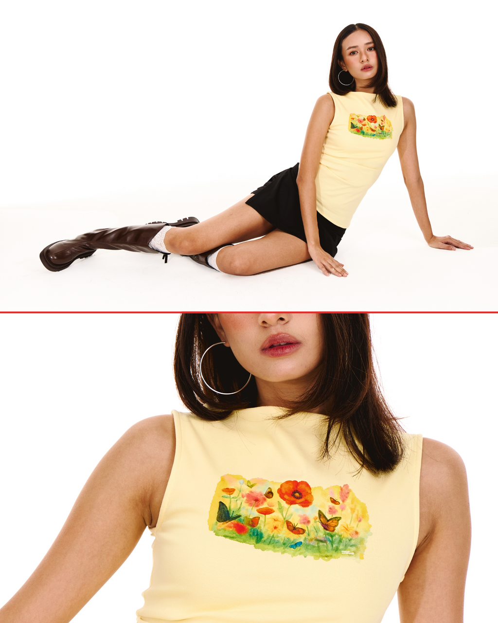 Garden Fairy Ruched Boatneck Tank (Butter)