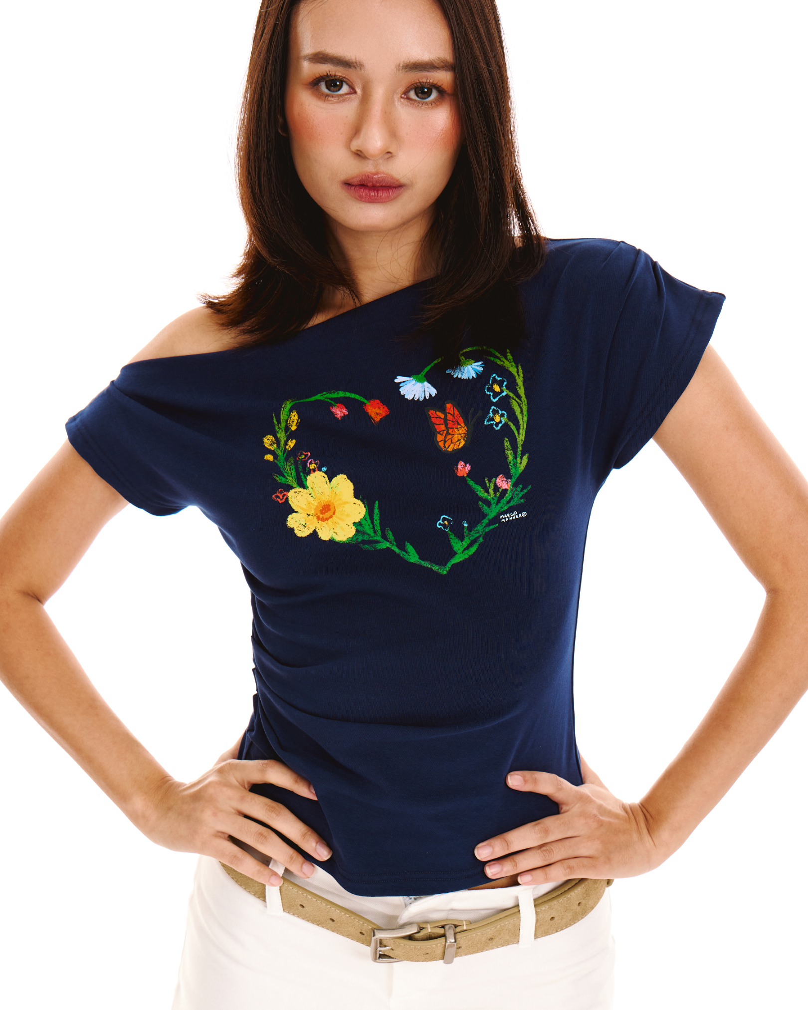 [Backorder] Heart Wreath Asymmetrical Top (Navy)