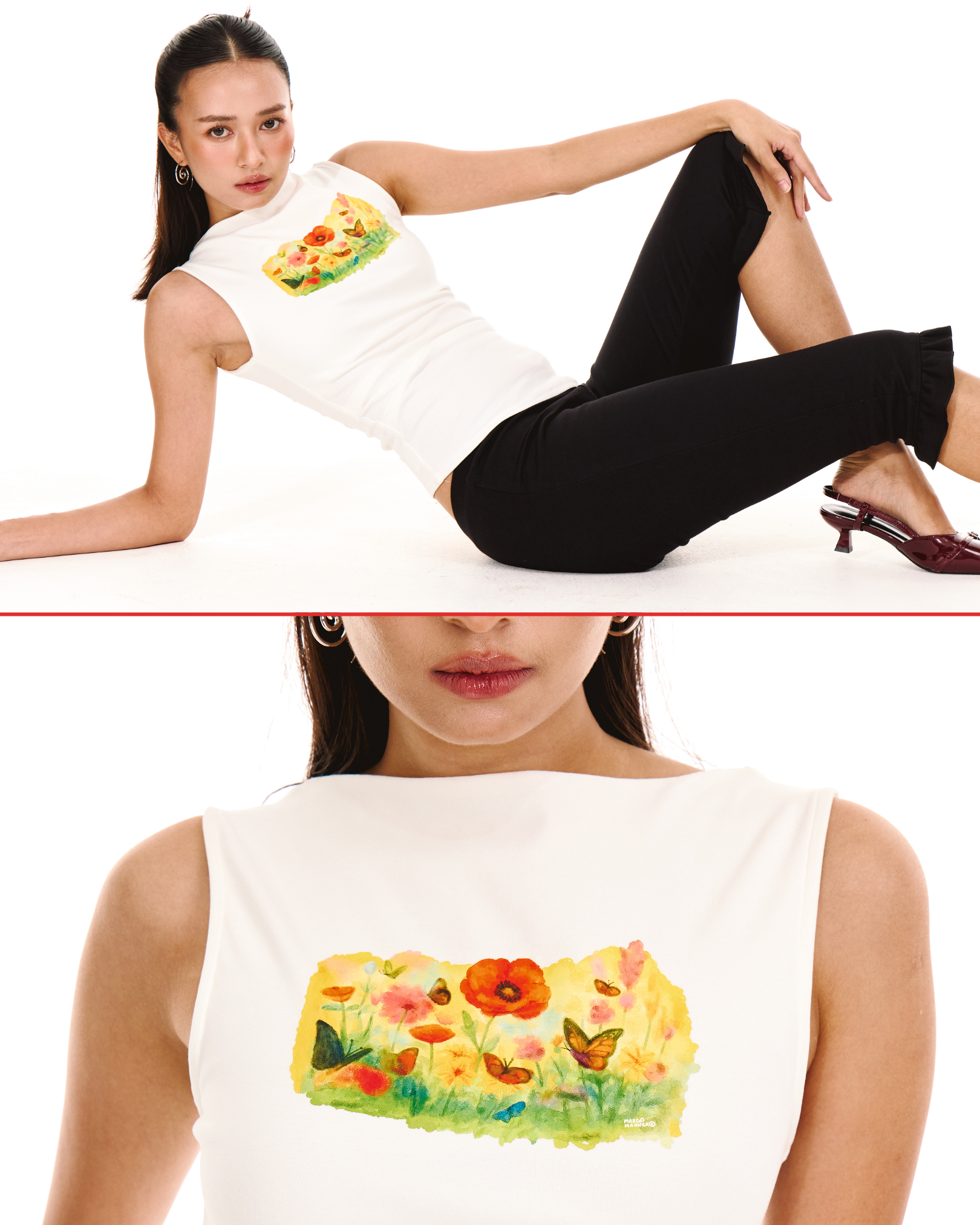 [Backorder] Garden Fairy Ruched Boatneck Tank (White)