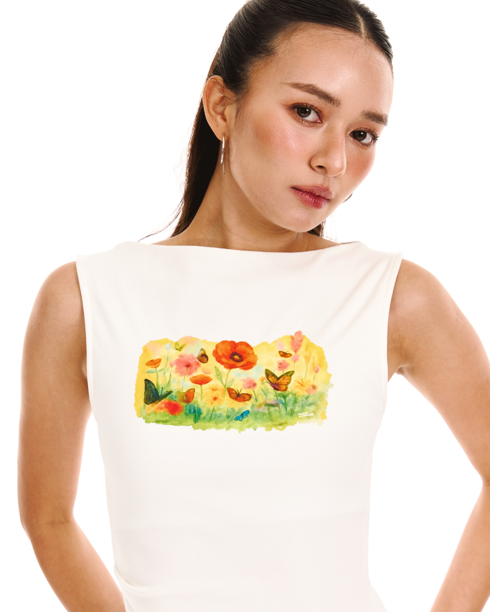 [Backorder] Garden Fairy Ruched Boatneck Tank (White)