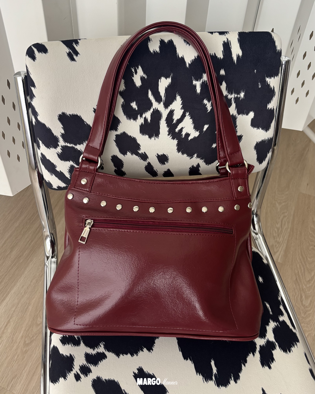 Muse Studded Shoulder Bag (Merlot)