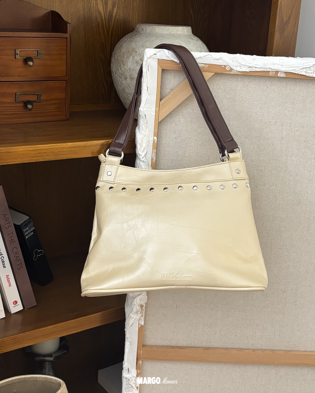 Muse Studded Shoulder Bag (Honey Butter)