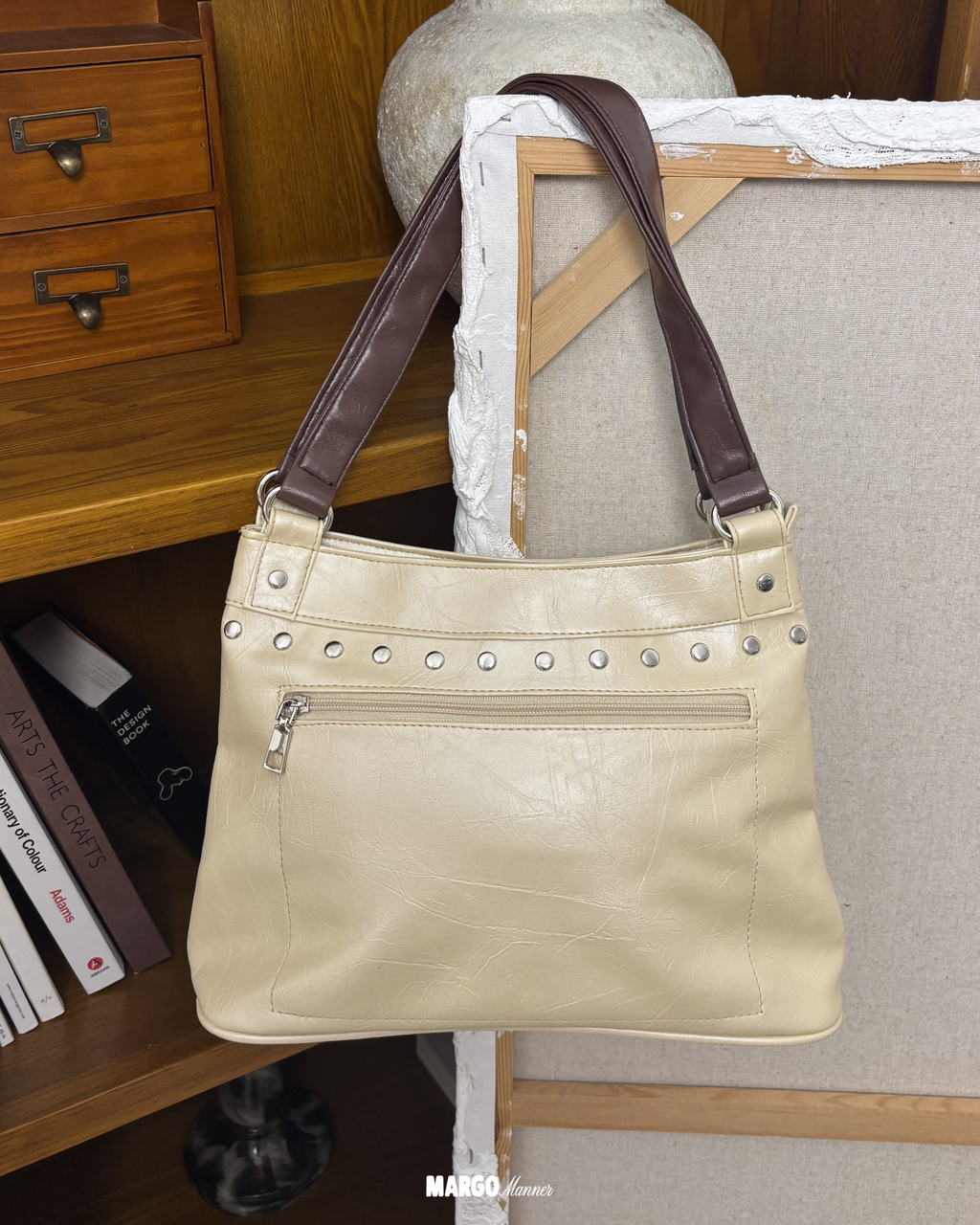 Muse Studded Shoulder Bag (Honey Butter)
