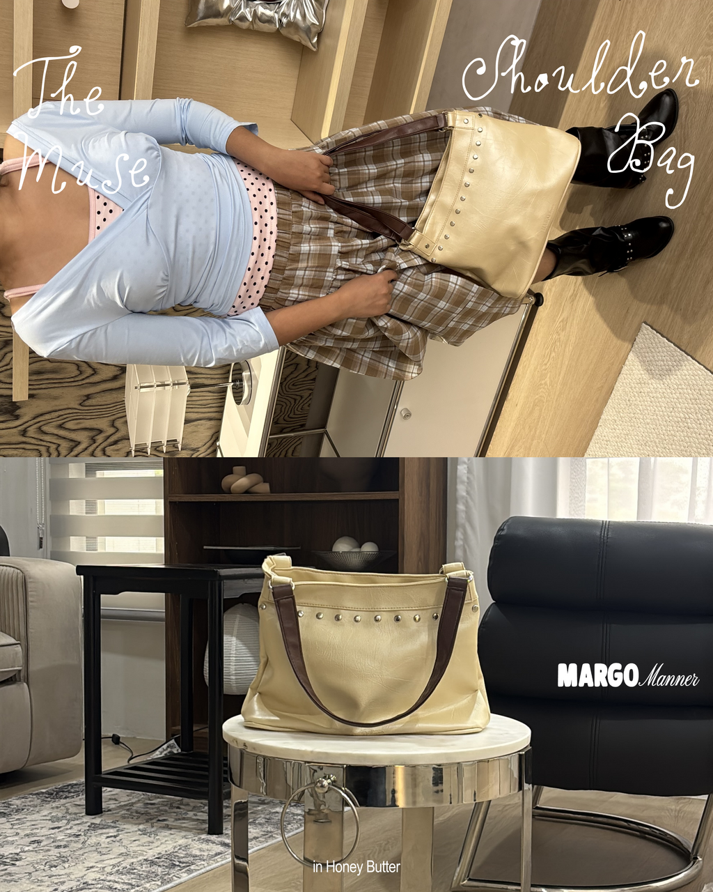 Muse Studded Shoulder Bag (Honey Butter)