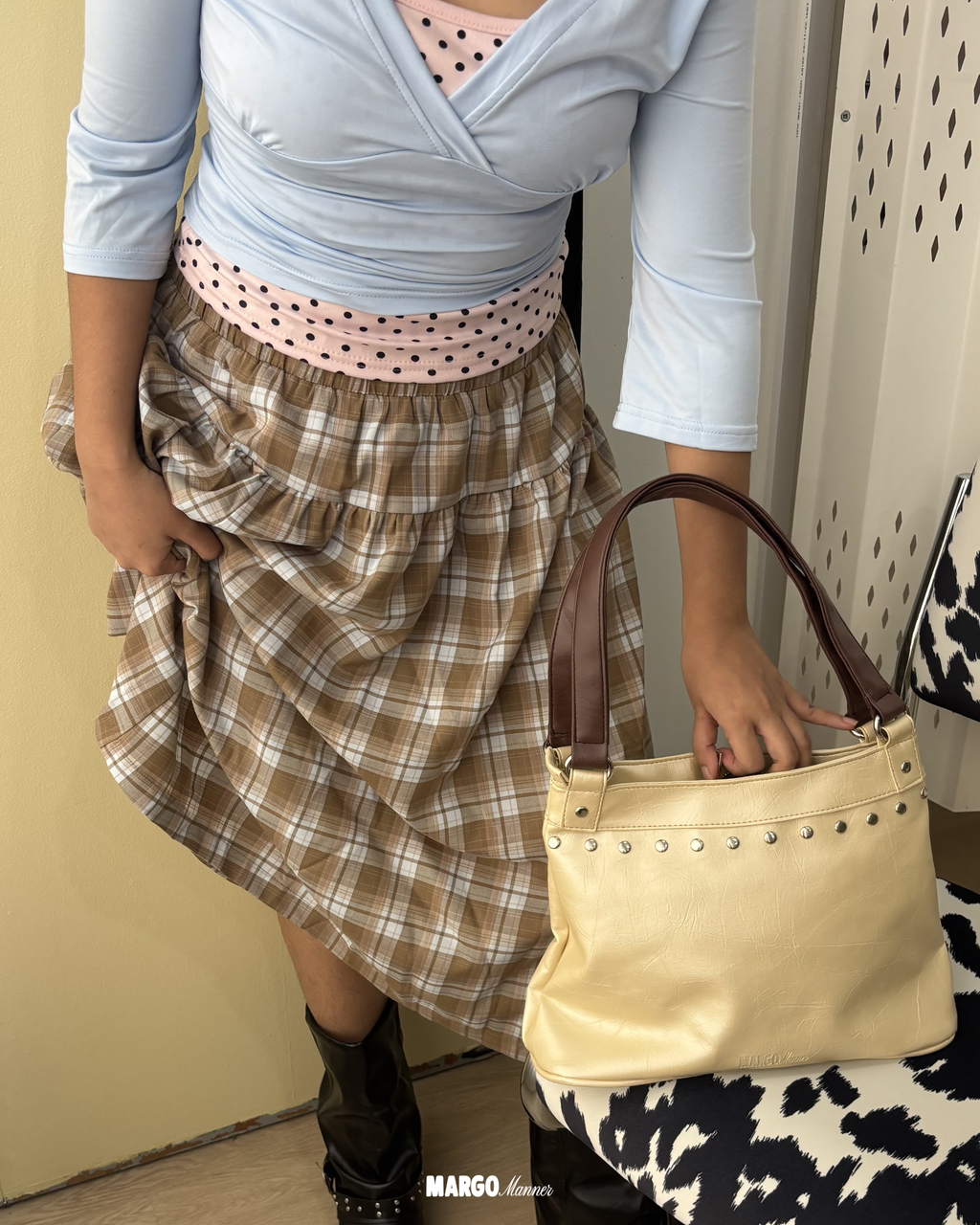 Muse Studded Shoulder Bag (Honey Butter)