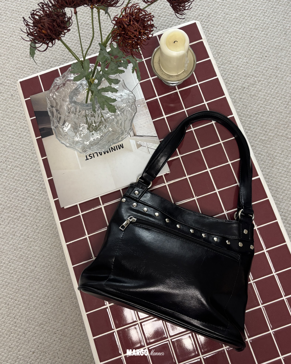 Muse Studded Shoulder Bag (Midnight)