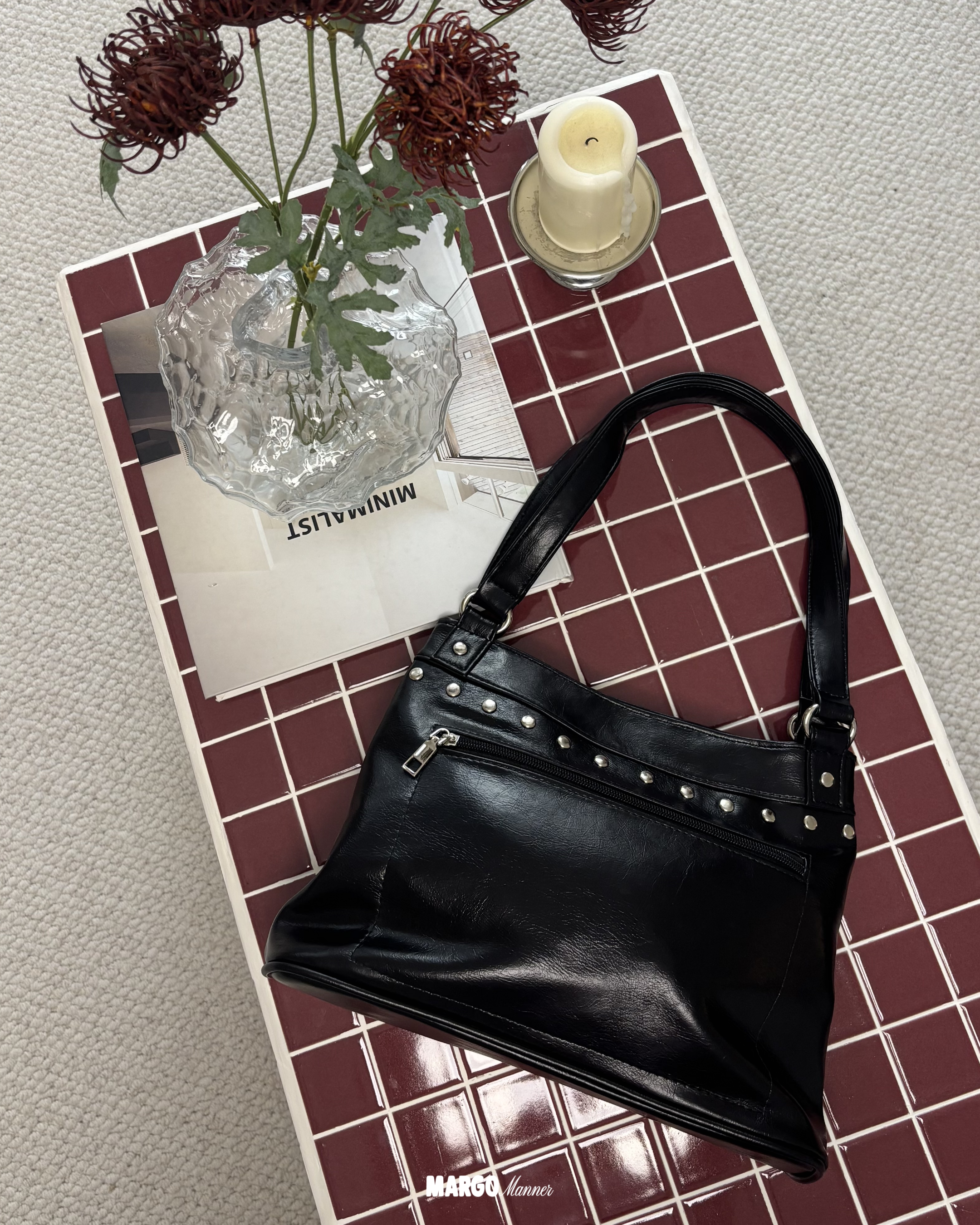 Muse Studded Shoulder Bag (Midnight)