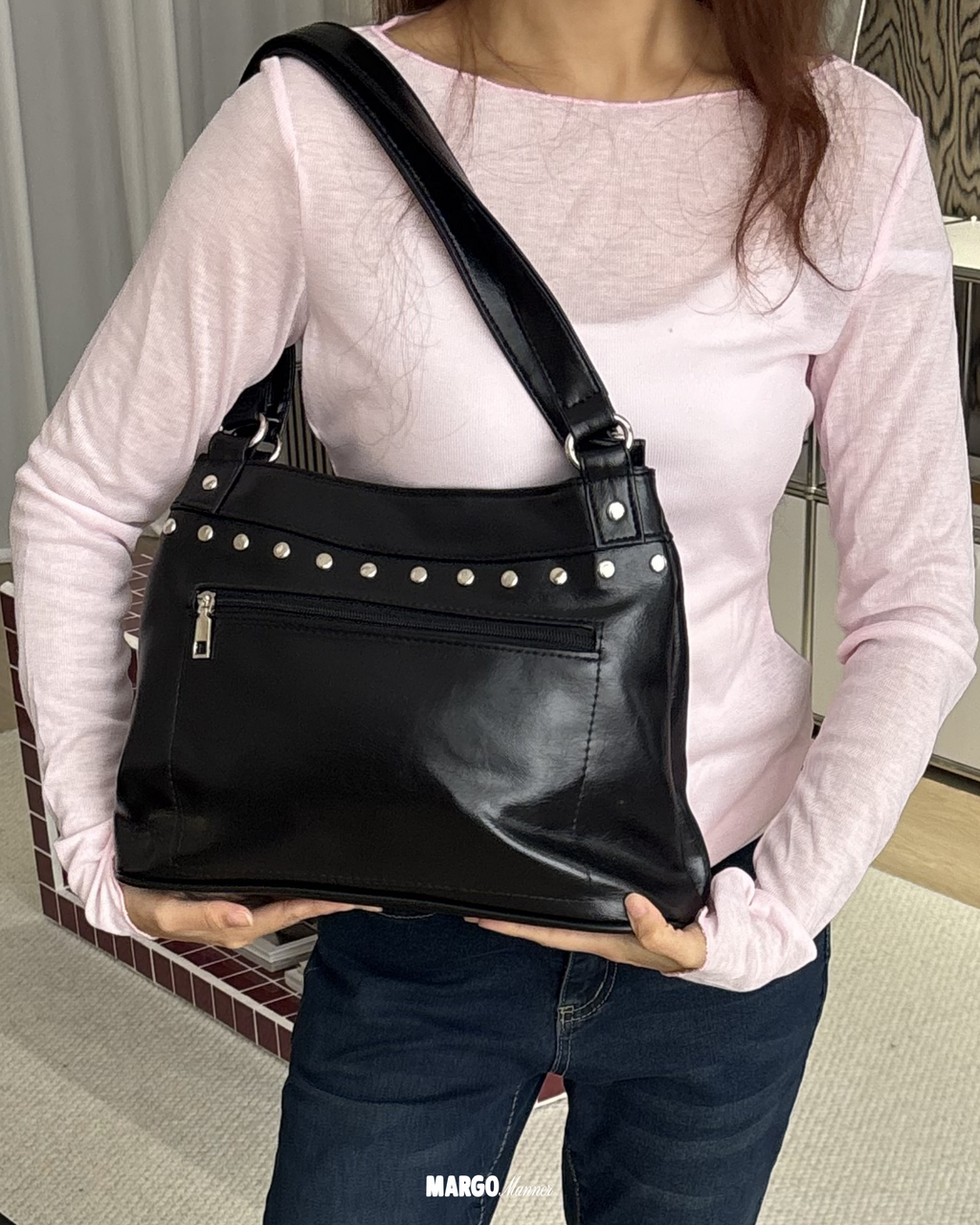 Muse Studded Shoulder Bag (Midnight)