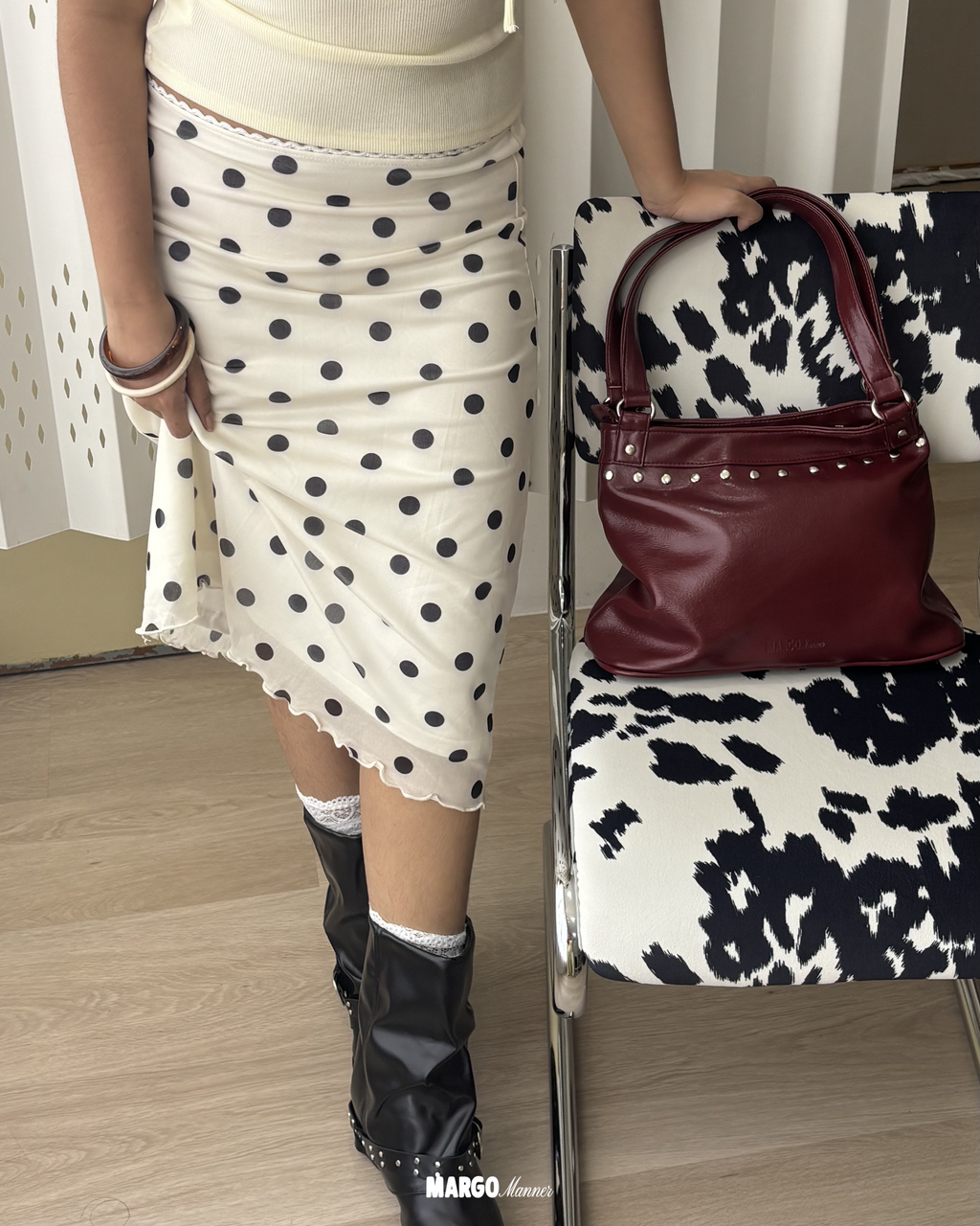 Muse Studded Shoulder Bag (Merlot)